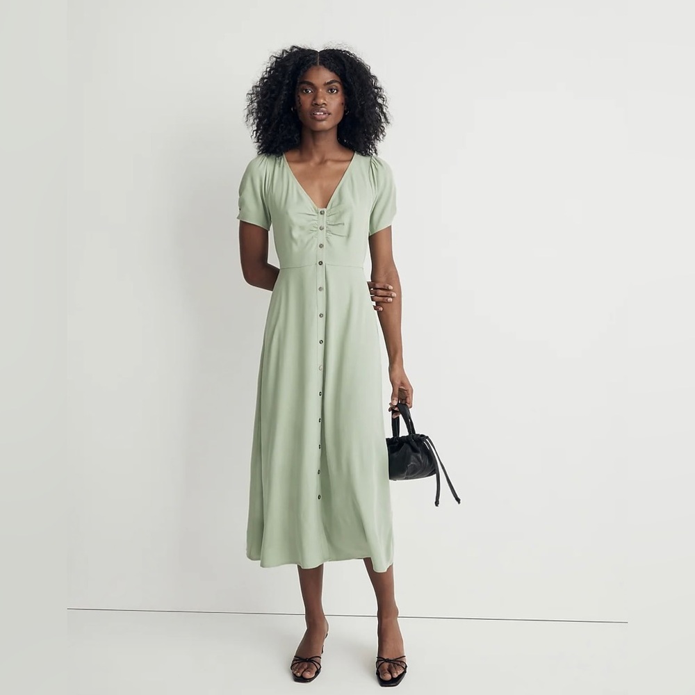 NWT Madewell Leedra Button-Front Midi Dress, Gatehouse Gr, various sizes, NK412
